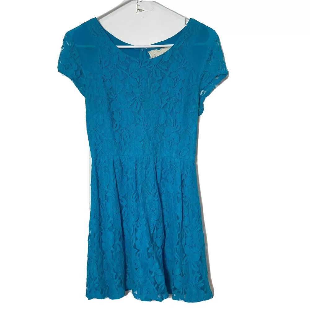 Coincidences & Chance Juniors Lace Mini Dress Size M Teal Blue Y2K Short Sleeve